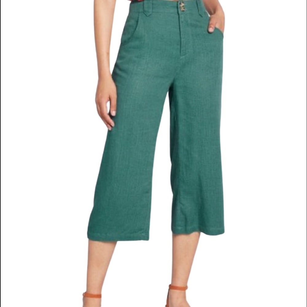 Delicious Teal Wide-Leg Linen Culottes Pant